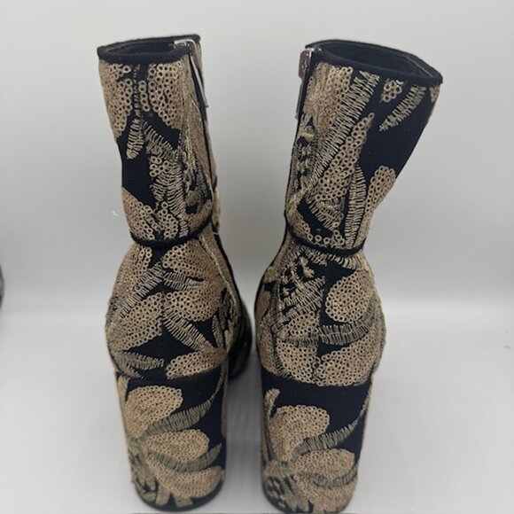 Steve Madden Goldie Black and Gold Metallic Sequin Embellished Booties Size 6.5 - Picture 4 of 7